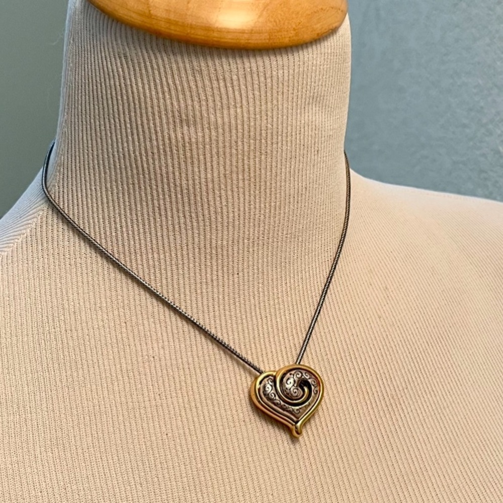 Brighton Necklace - Silver with etched heart with a gold swirl